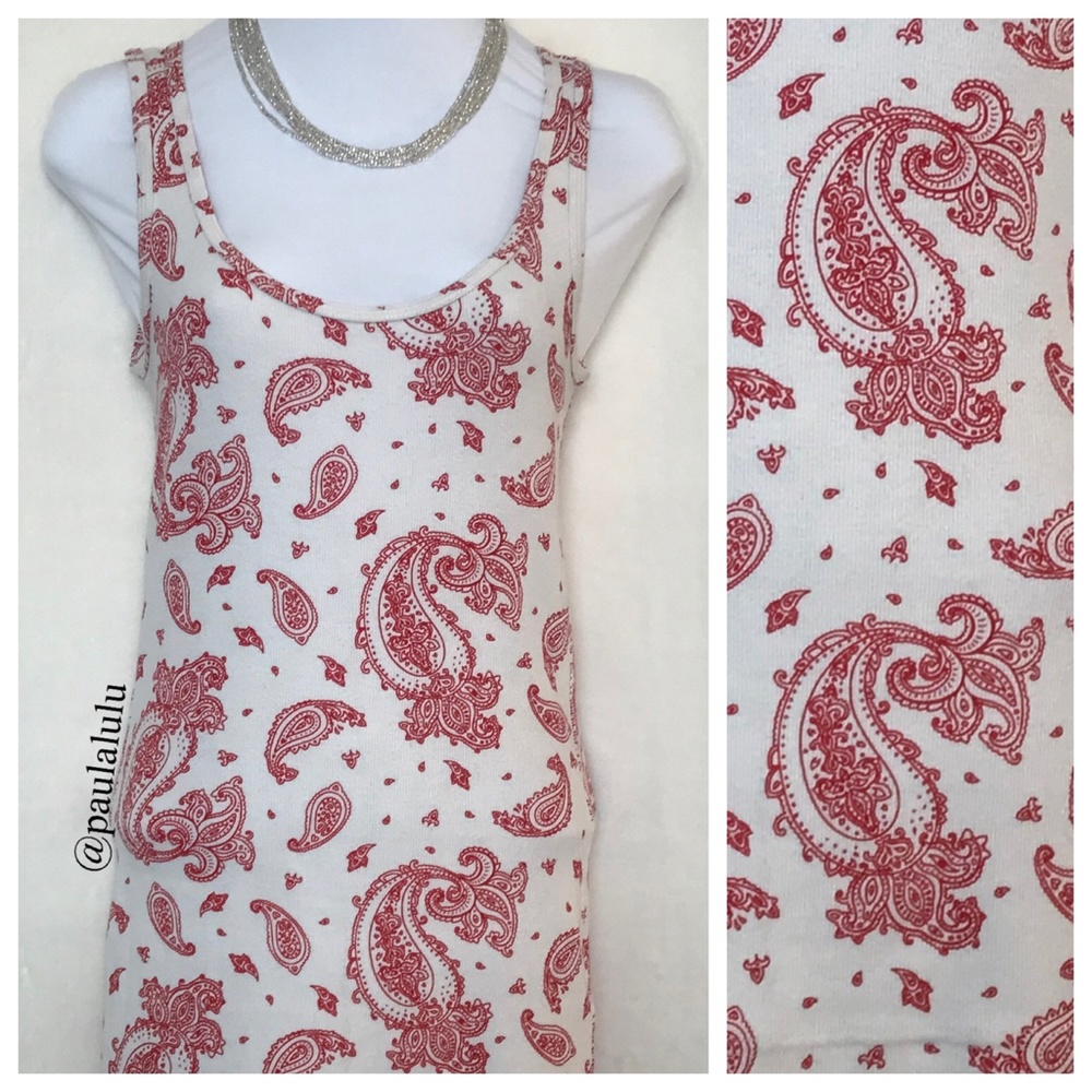 Cream & Red Paisley Tank Top M by Faded Glory